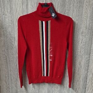 Tommy Hilfiger Global Cable Stella Red Turtleneck Sweater Womens Size Small NWT